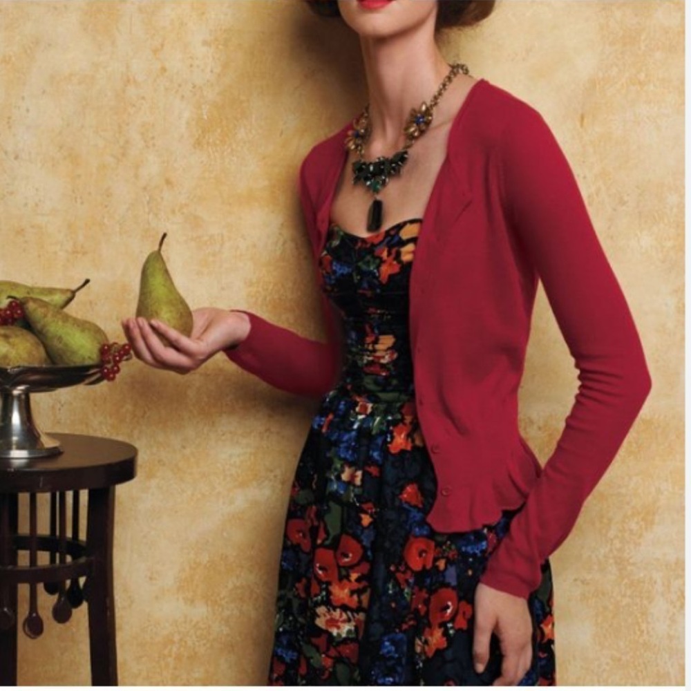 Anthropologie Black and Red floral velvet corduroy multiway Sundress Sz 6